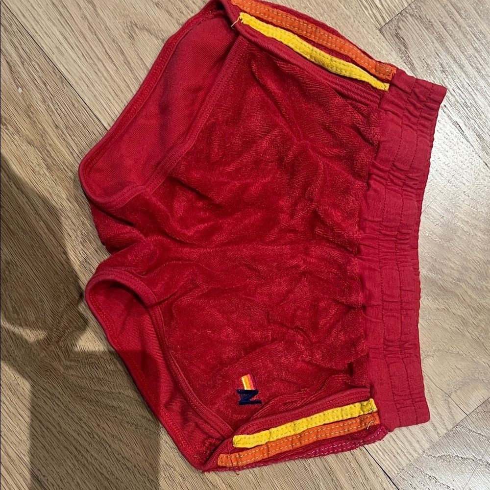 Aviator Nation Red Shorts with Multicolor Stripes